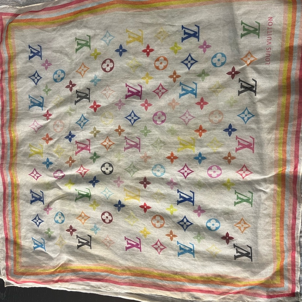 Authentic Louis Vuitton multicolor monogram Murakami Silk Scarf - Picture 6 of 8